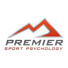 Premier Sport Psychology logo featuring a stylized mountain design with red and gray colors