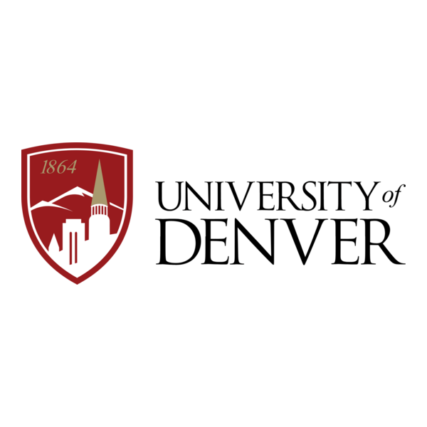 University of Denver logo with a shield featuring mountain peaks, a tower, and the year 1864.