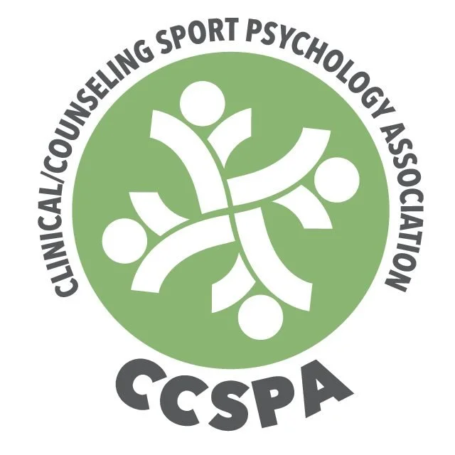 Logo of the Clinical/Counseling Sport Psychology Association with stylized human figures and leaves in a green circle, and the acronym CCSPA at the bottom.