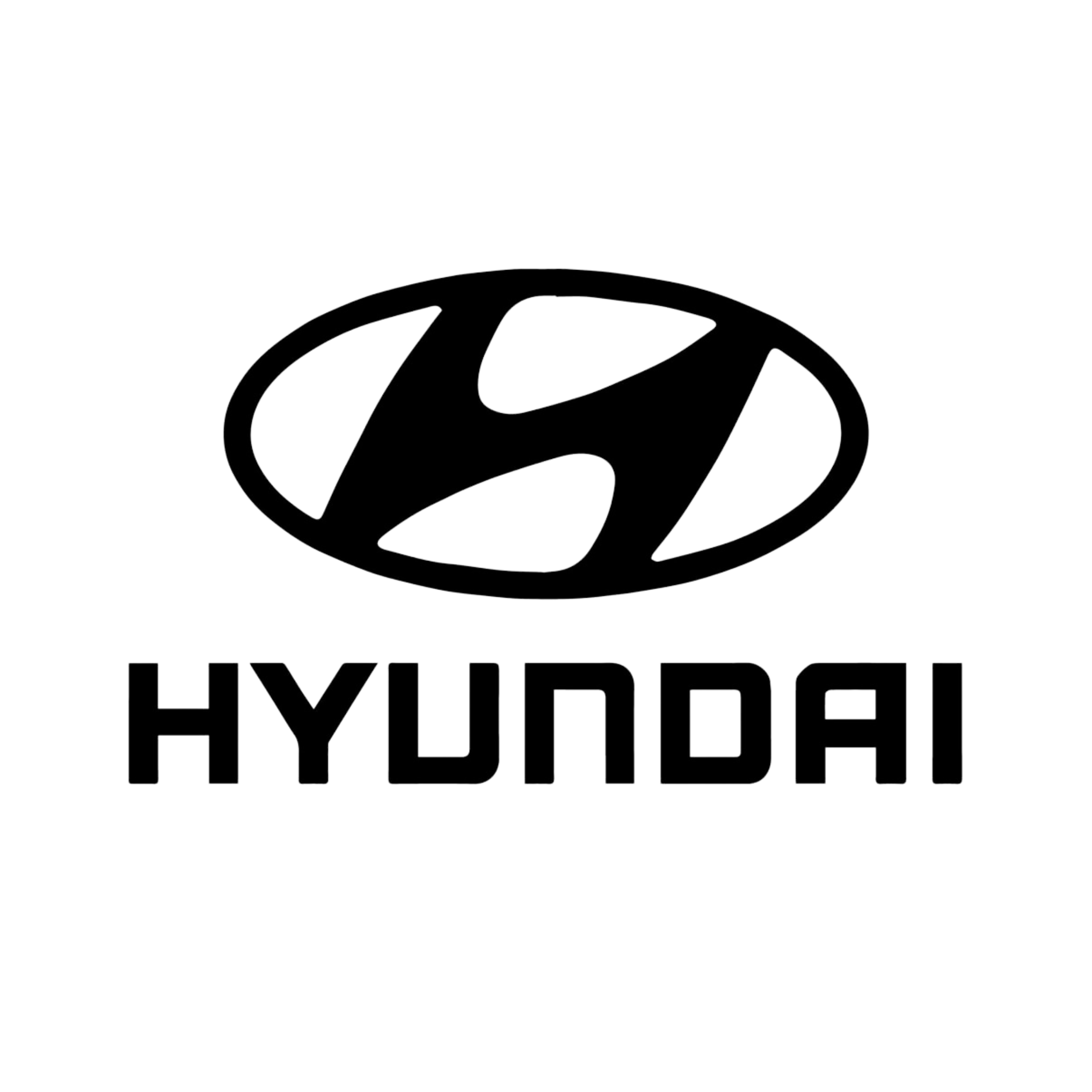 Logotipo de Hyundai, con el símbolo ovalado y el nombre en letras negras en un fondo blanco.