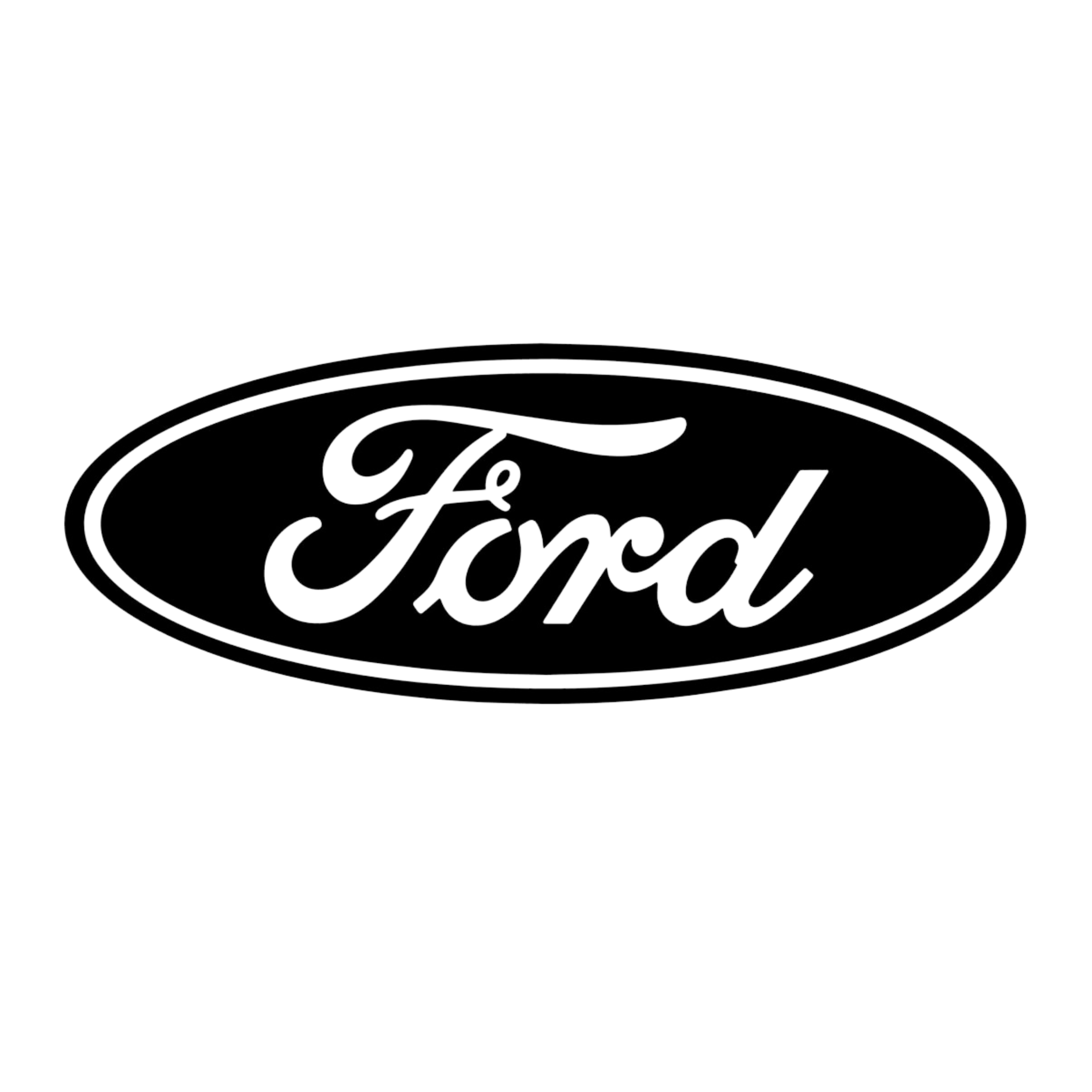 Logo de Ford en color negro y blanco con letras en cursiva dentro de un óvalo.