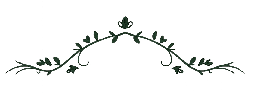 Decorative green vine with leaves, a small crown at the top, and a small flower at the center of the arch.
