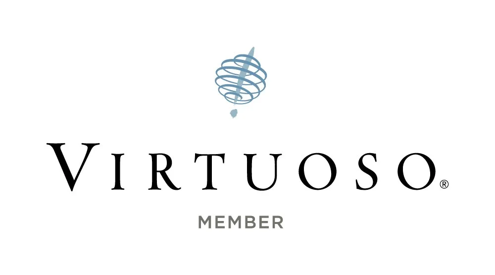 Logo of Virtuoso with a spiral globe and the words "Virtuoso Member"
