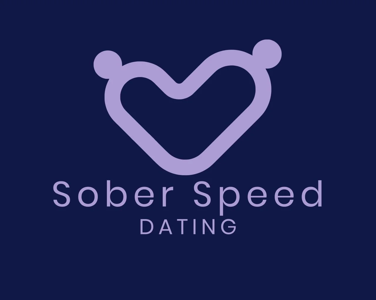 Logo for Sober Speed Dating featuring a purple heart shape with circles at the ends of the lines and the text 'Sober Speed Dating' below.