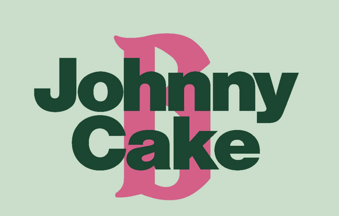 Logo avec le texte 'Johnny Cake' superposé à un grand chiffre rose '1' sur un fond vert clair.