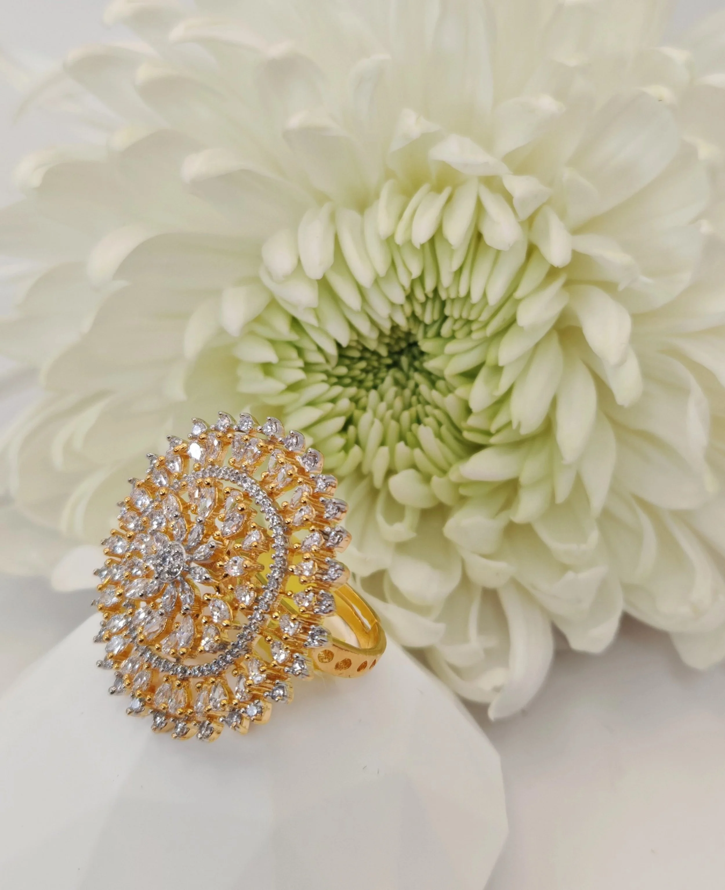 Exquisite American Diamond & Gold Rhodium Plating Statement Ring