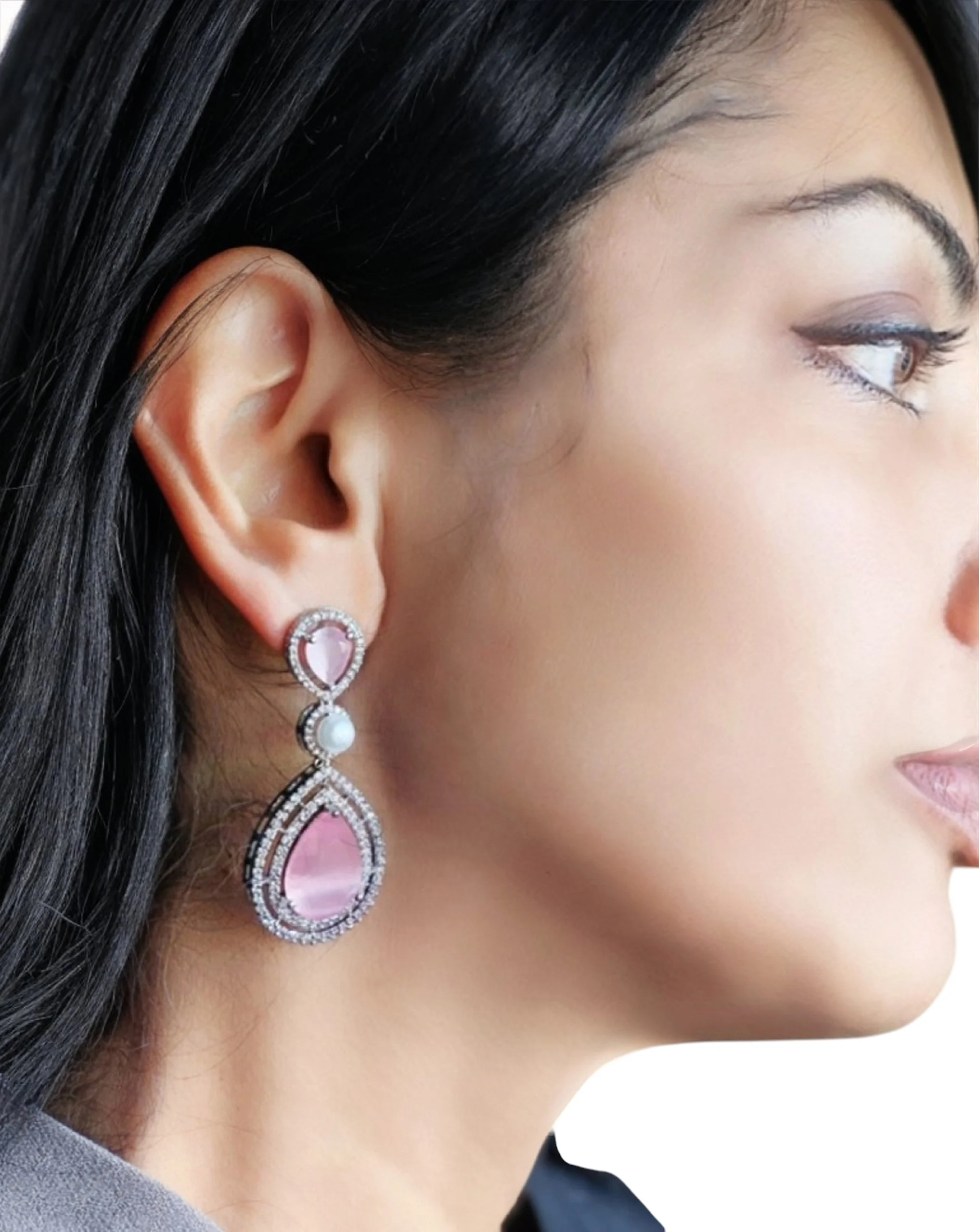 Exquisite American Diamond Pink Earrings
