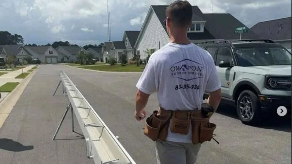 Seamless Gutter Installation Service in Myrtle Beach, SC. Installing New Seamless Gutters for a Myrtle Beach home