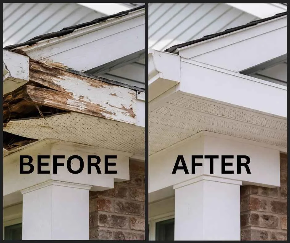 Soffit and Fascia BEFORE and AFTER Repair for a house in Myrtle Beach SC