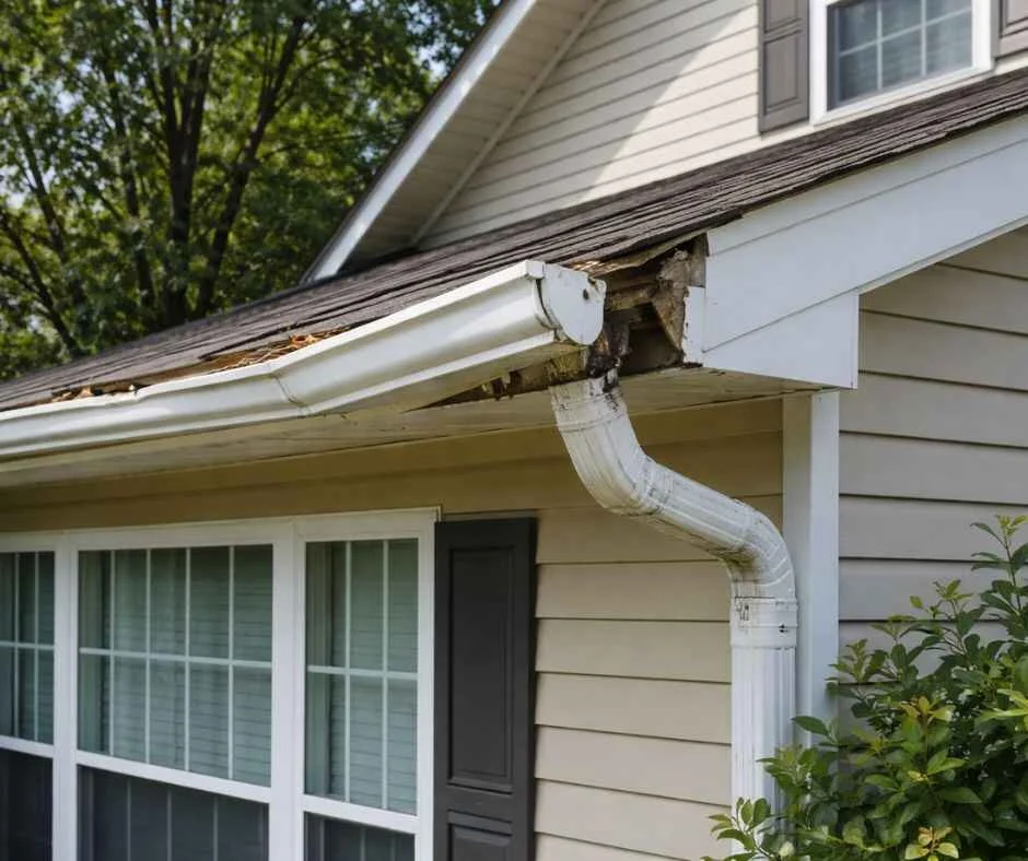 Gutter repair service in Myrtle Beach, SC. Repairing a damaged gutter on a home that was damaged by a storm.