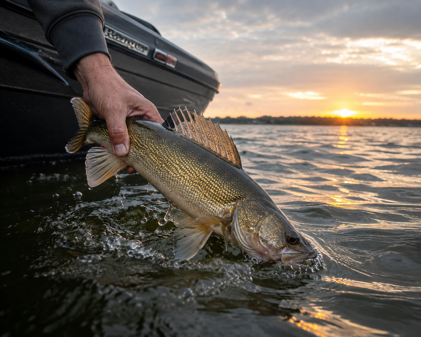 Walleye fishing on the Detroit River during guided charter