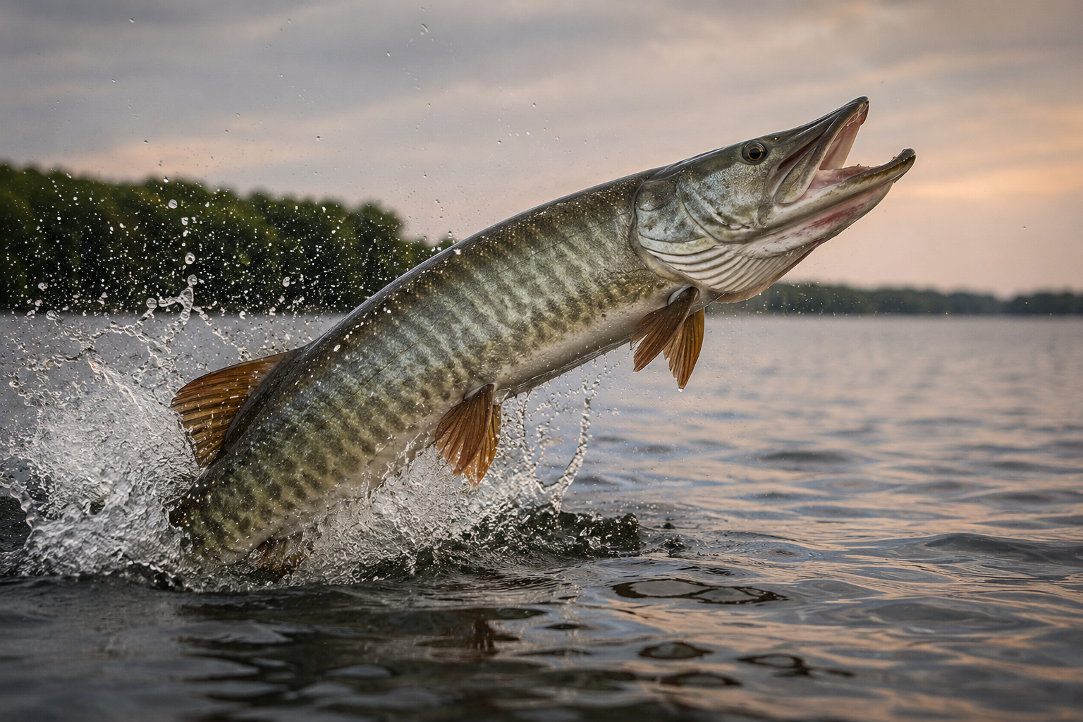 Muskie fishing on Lake St. Clair during guided charter trip