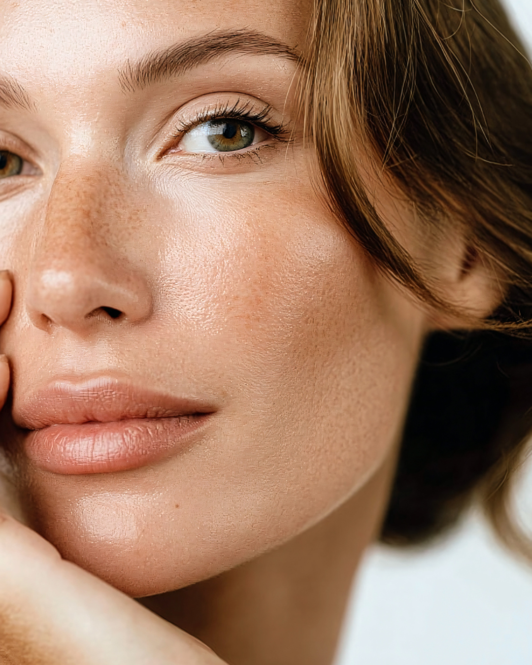 a mature model with smooth skin and some wrinkles due to age