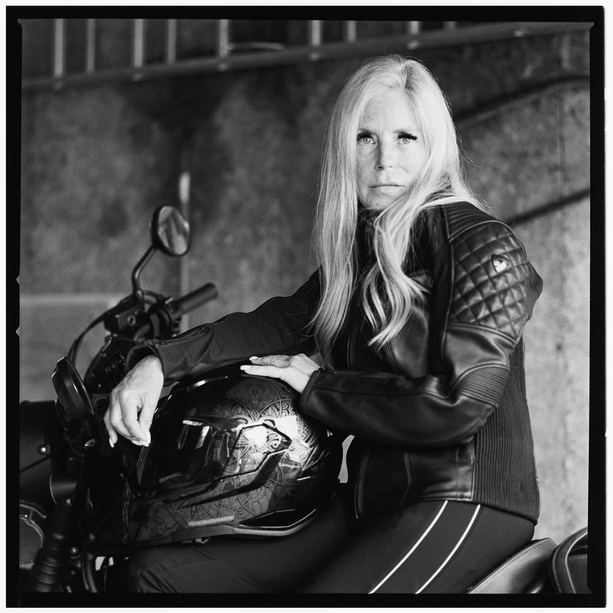 woman motorcycle rider portrait on film honda motorcycle