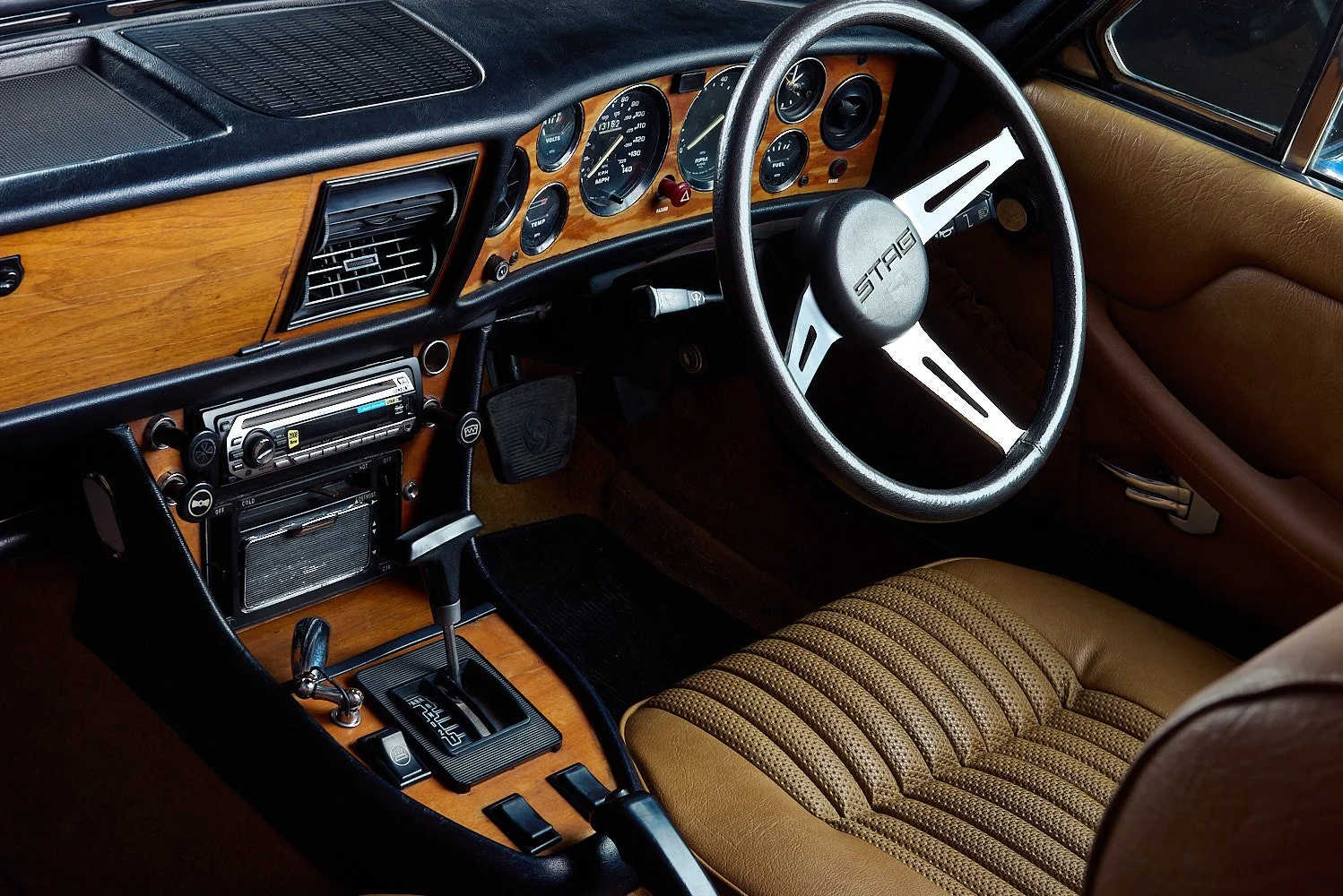 Car dashboard instrument cluster detail shot Triumph Stag