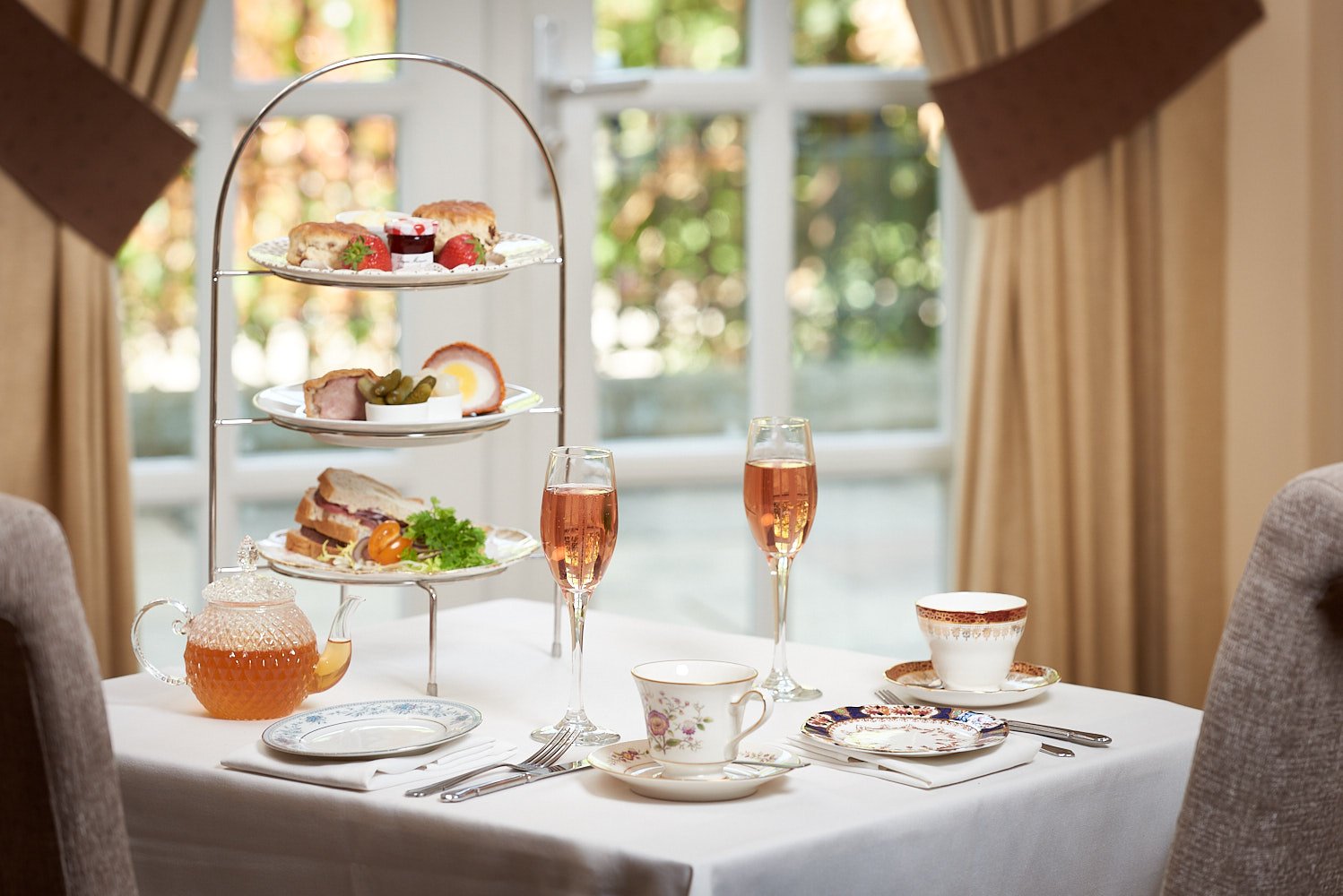 Elegant fine dining table setting with glassware at Berties Elland
