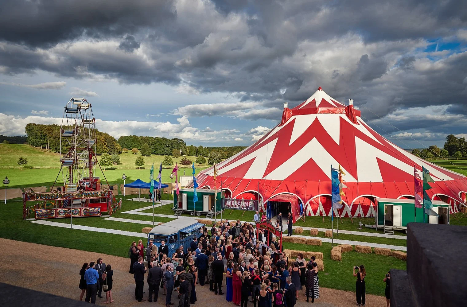 Acrobatic performance at large corporate event in circus tent