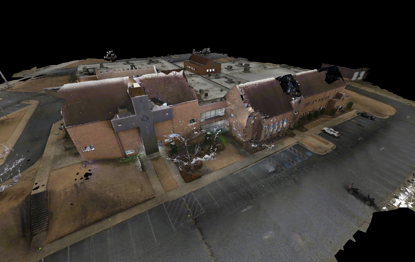 3D model of the existing church building in a virtual tour.