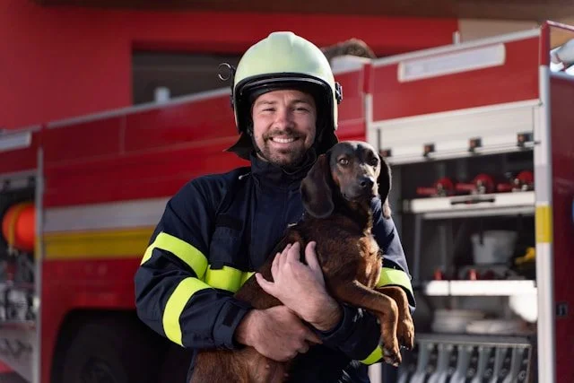 Firefighter with dog representing PTSD treatment and trauma recovery in Ogden Utah