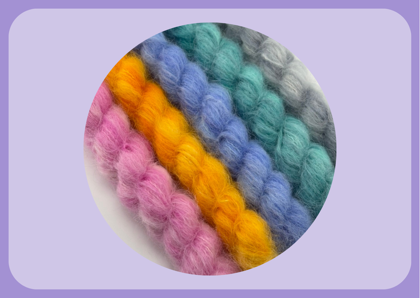 Gloaming Rainbow mini – hand‑dyed Brushed Suri Fluff, 100% Suri alpaca