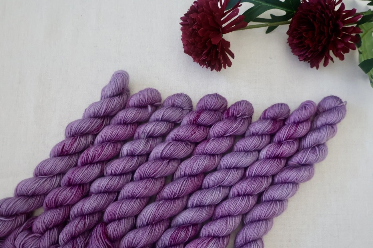 Vibrant hand‑dyed mini skeins inspired by Scottish landscapes and coastal colour. Ideal for fades, accents, and creative colourwork projects.