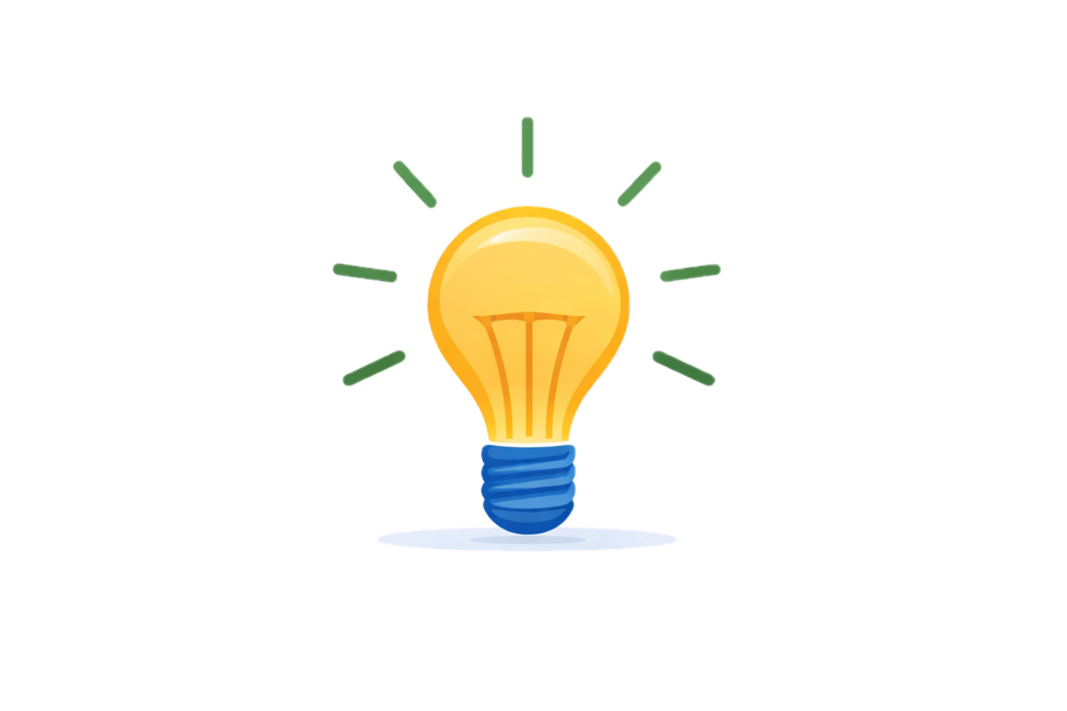 A graphic of a lit yellow light bulb with green rays emanating from it, symbolizing an idea or innovation.