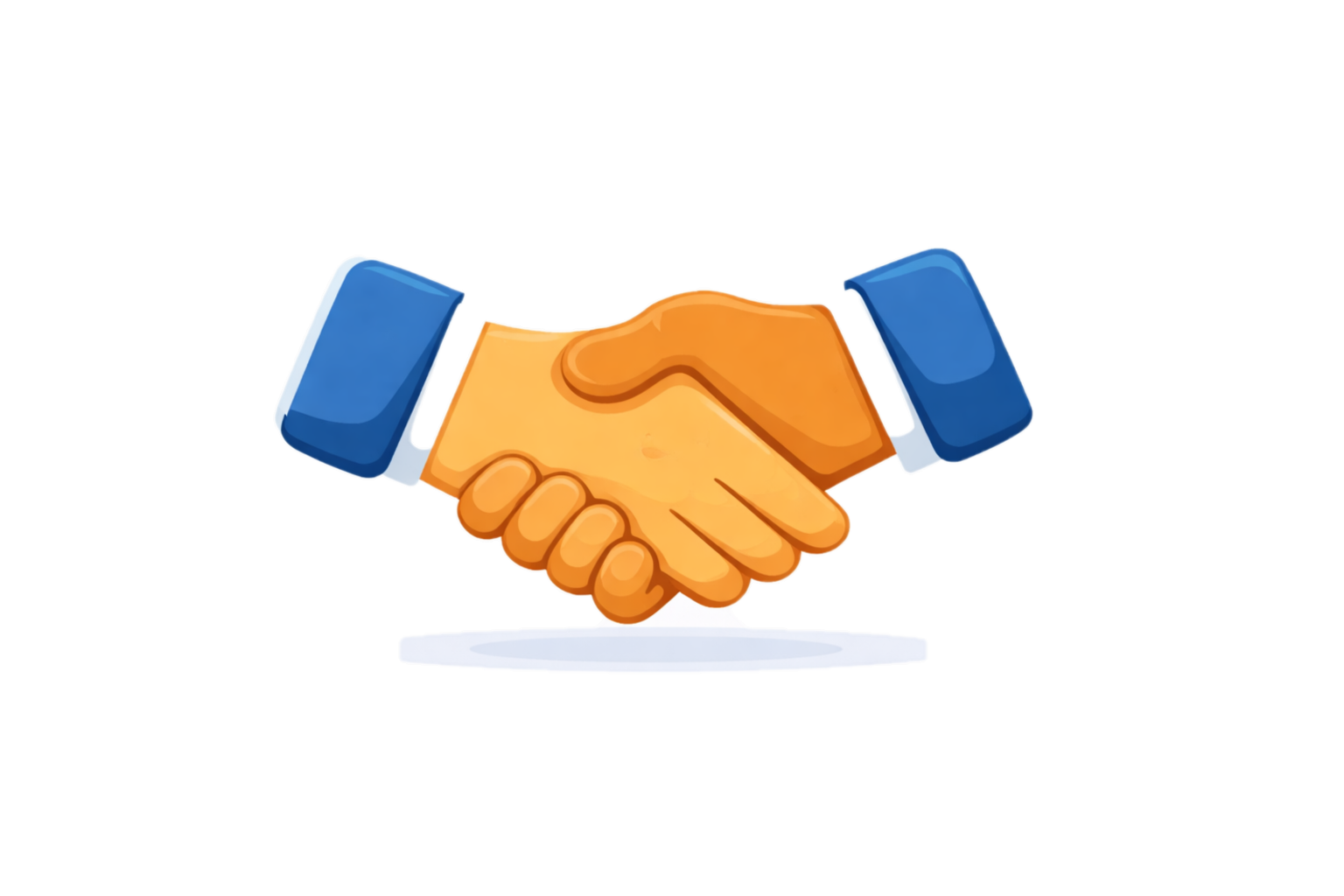 Illustration of two hands shaking with the sleeves resembling blue and white cuffs.