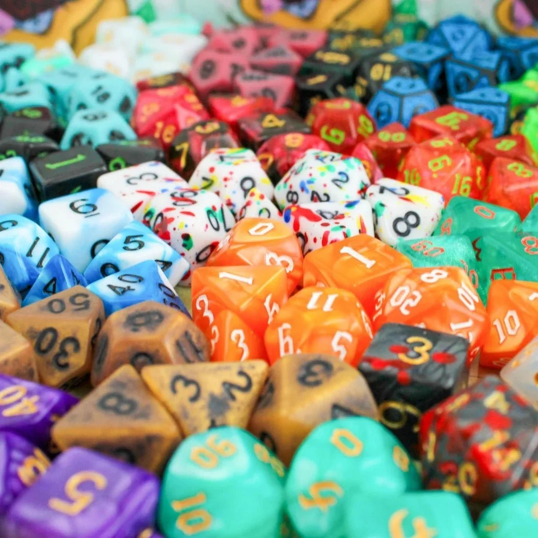 gaming dice of all sorts and colors.