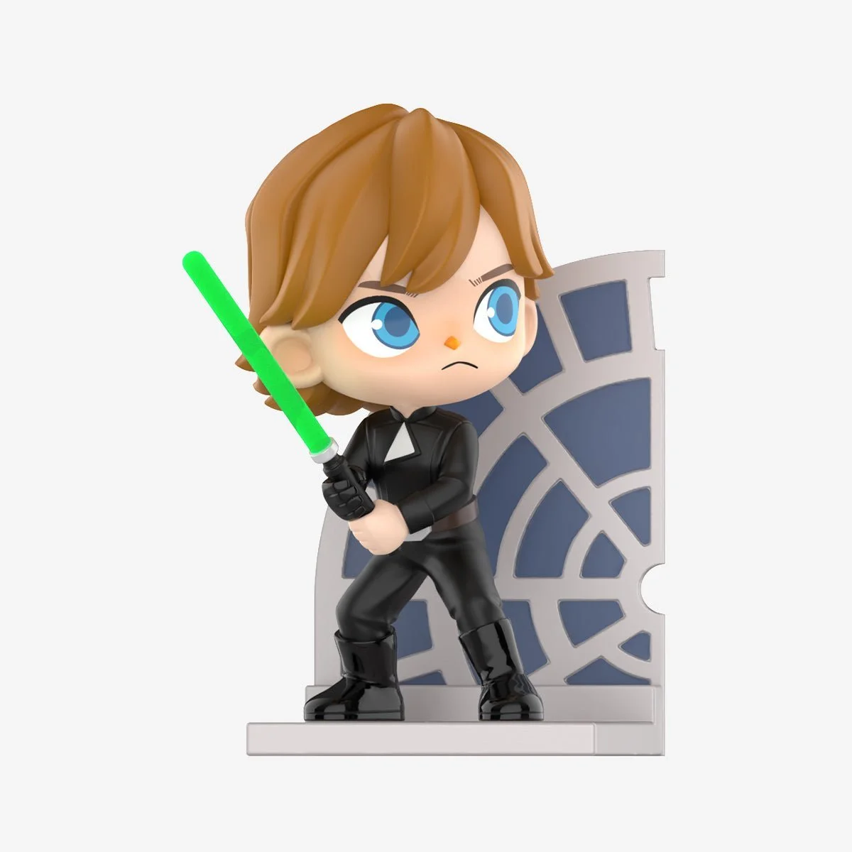 Figurine of Luke Skywalker from Return of the Jedi in the Emperor's throne room with green lightsaber ignited.