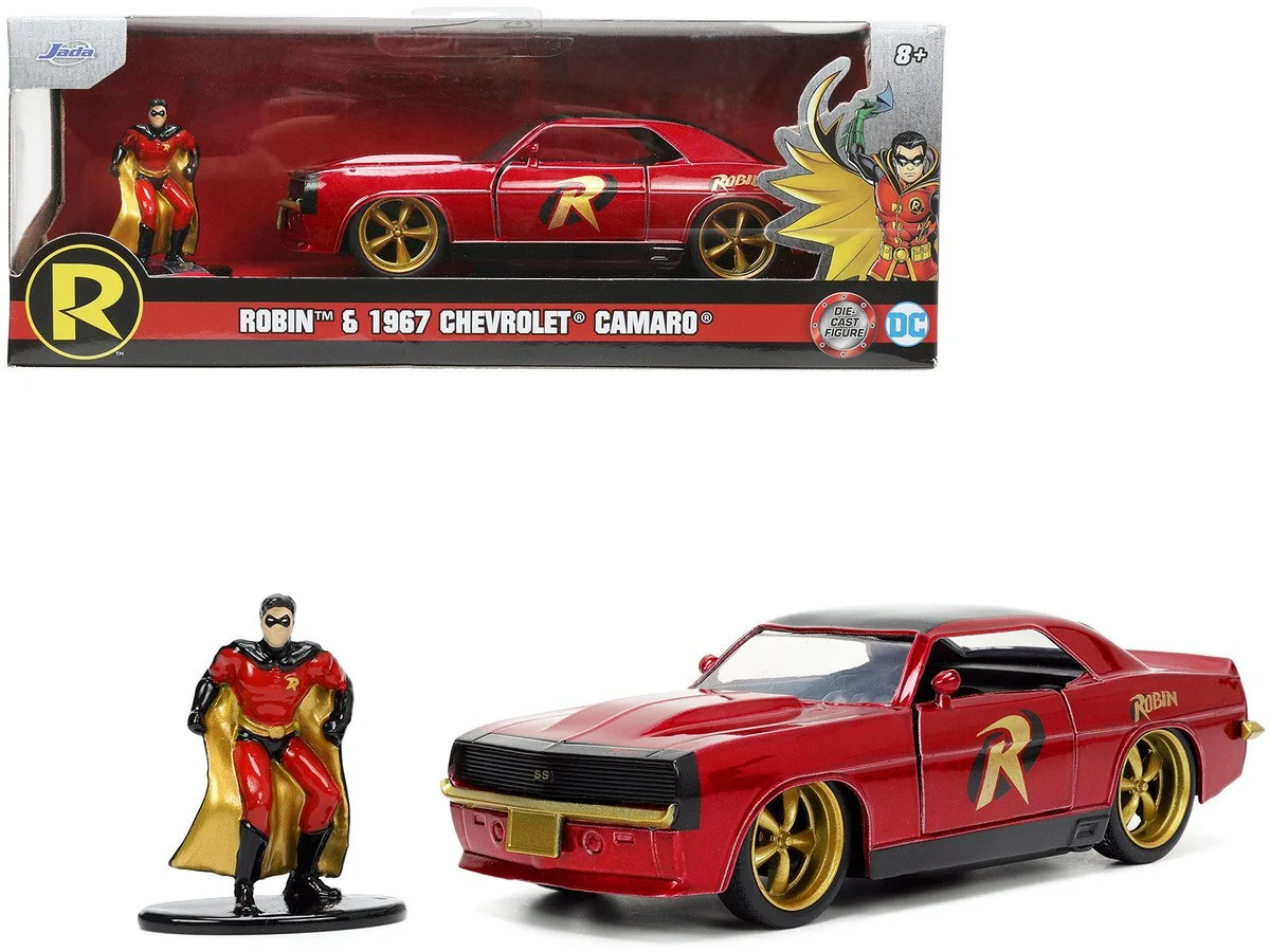 1969 Chevrolet Camaro Dark Red Metallic with Black Top and Robin Diecast Figure 