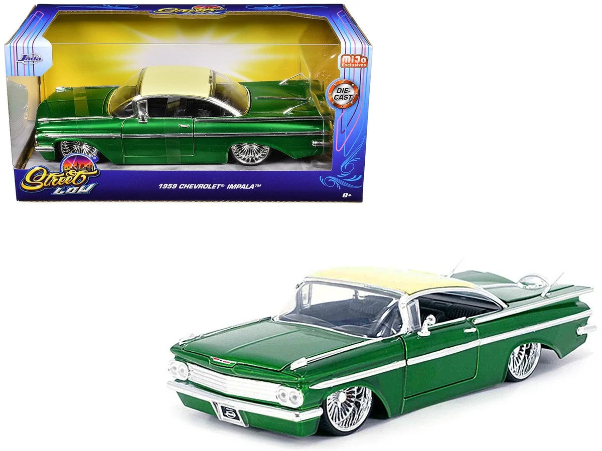 1959 Chevrolet Impala Lowrider Green Metallic with Cream Top and DUB Wire Wheels 
