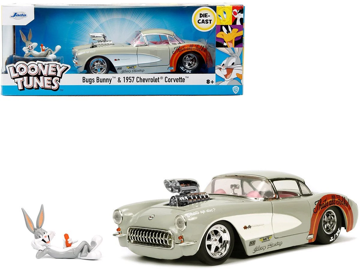 1957 Chevrolet Corvette Beige with Pink Interior and Bugs Bunny Figure