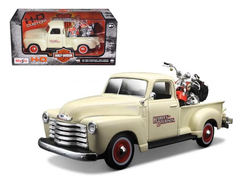 1950 Chevrolet 3100 Pickup Cream and 2001 FLSTS Heritage Springer Orange