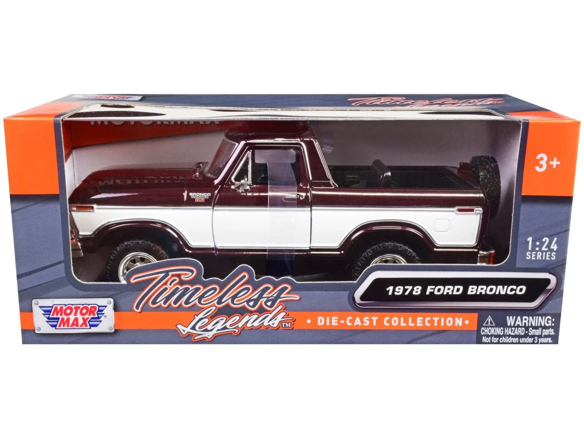 1978 Ford Bronco Ranger XLT (Open Top) Burgundy and White 1/24 Diecast