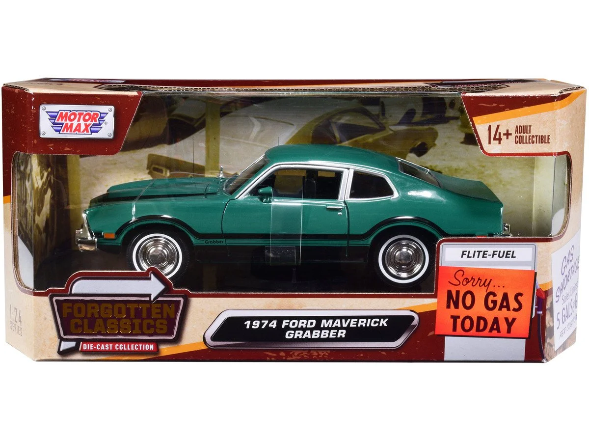 1974 Ford Maverick Grabber Green with Black Stripes 1/24 Diecast