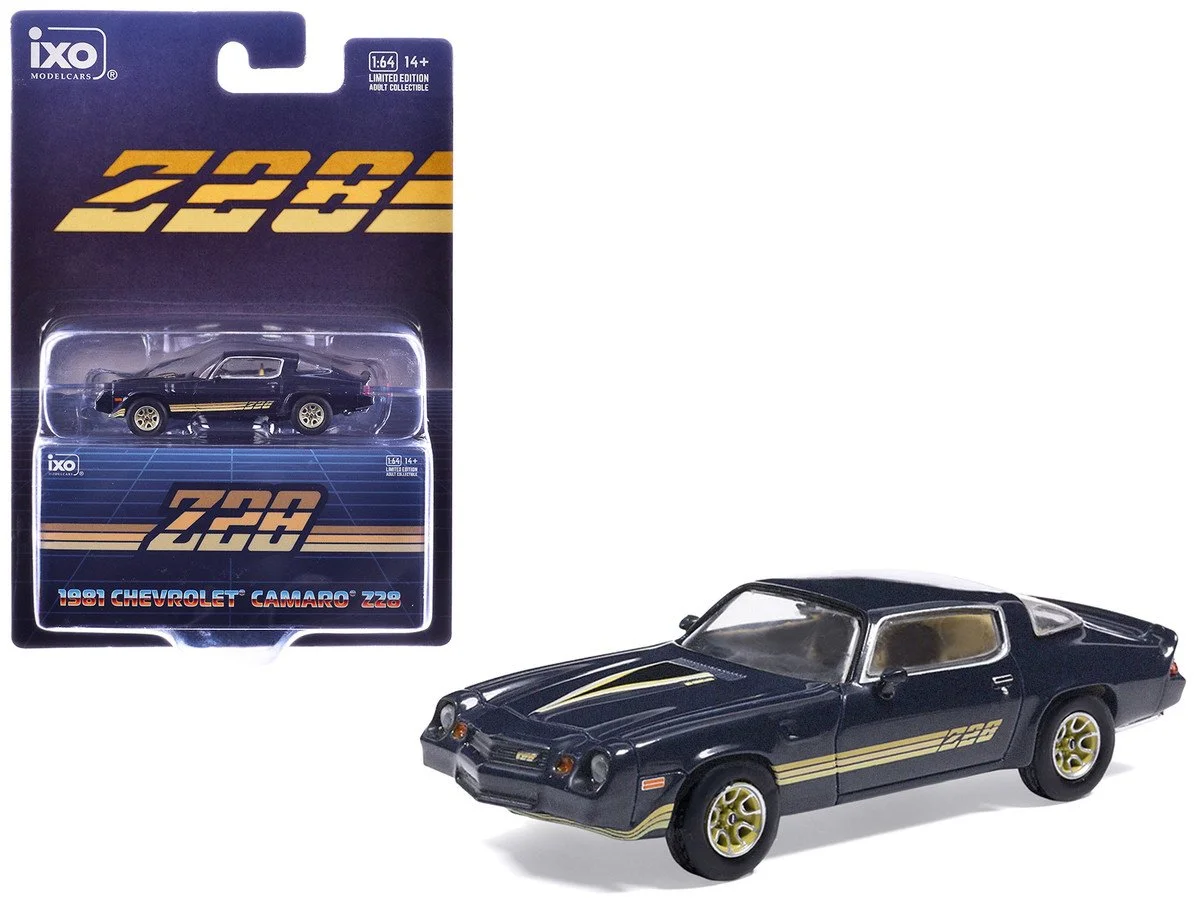 1981 Chevrolet Camaro Z28 Dark Blue with Gold Stripes 1/64 Diecast