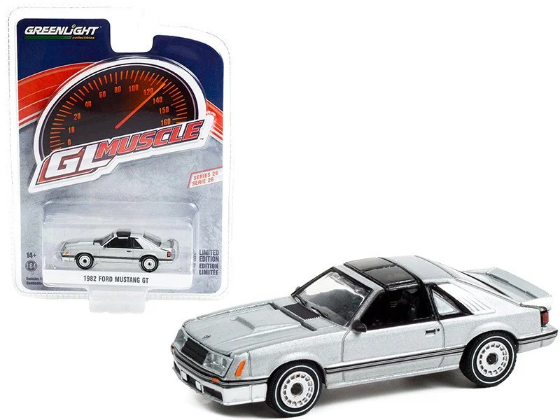 1982 Ford Mustang GT 5.0 Silver with Black Stripes 1/64 Diecast Car