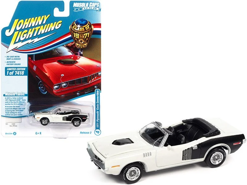 1971 Plymouth Barracuda Convertible White with Black Side Billboards 1/64 Diecast