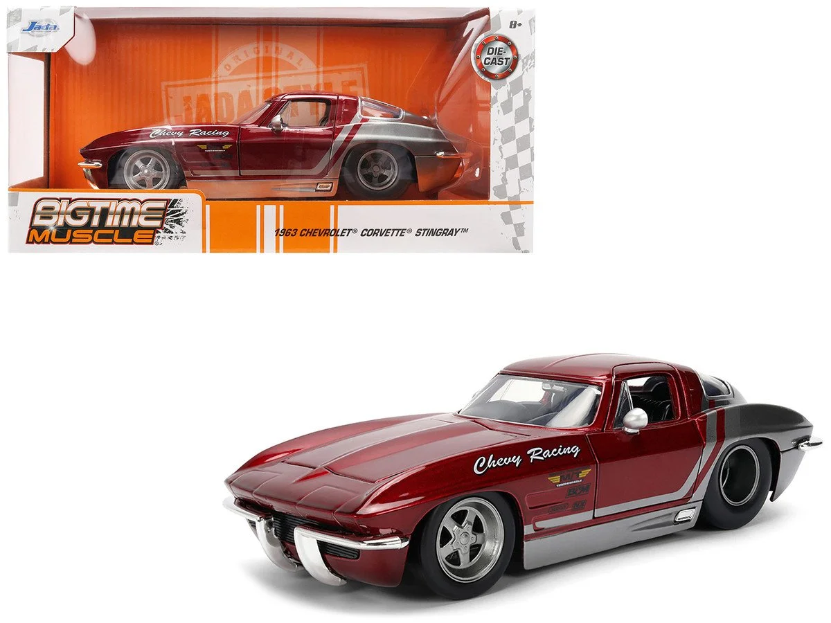1963 Chevrolet Corvette Stingray Red and Gray 1/24 Diecast Car