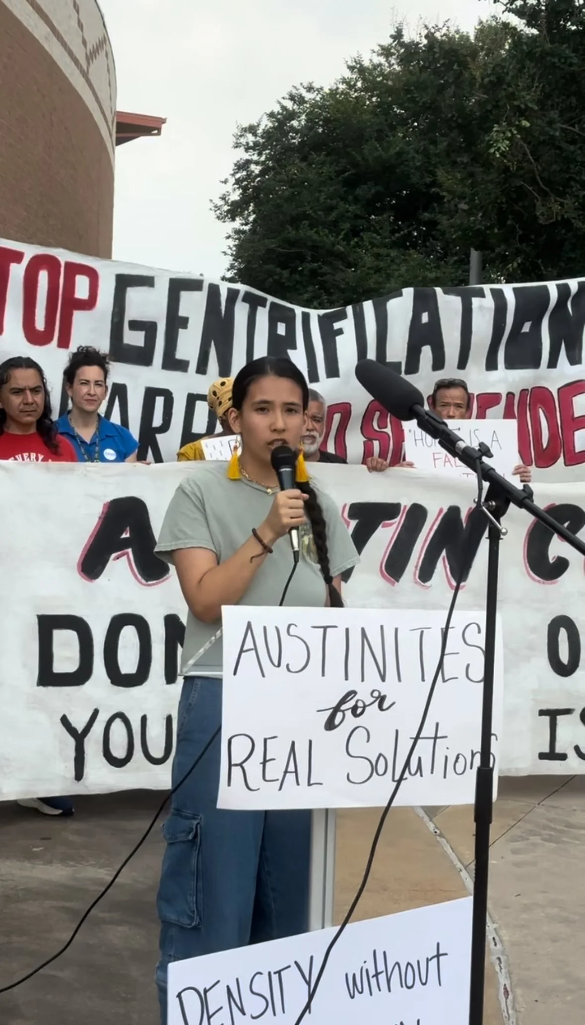 Alexia Leclercq speaking at a press conference in Austin TX