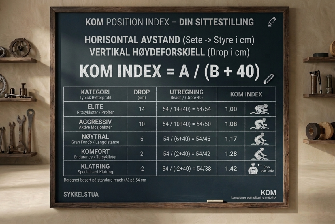 KOM Position Index – analyse av sittestilling, reach og drop på sykkel