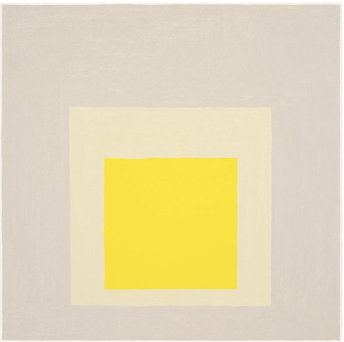 Abstract art featuring a large yellow square centered on a beige background with a lighter beige border.