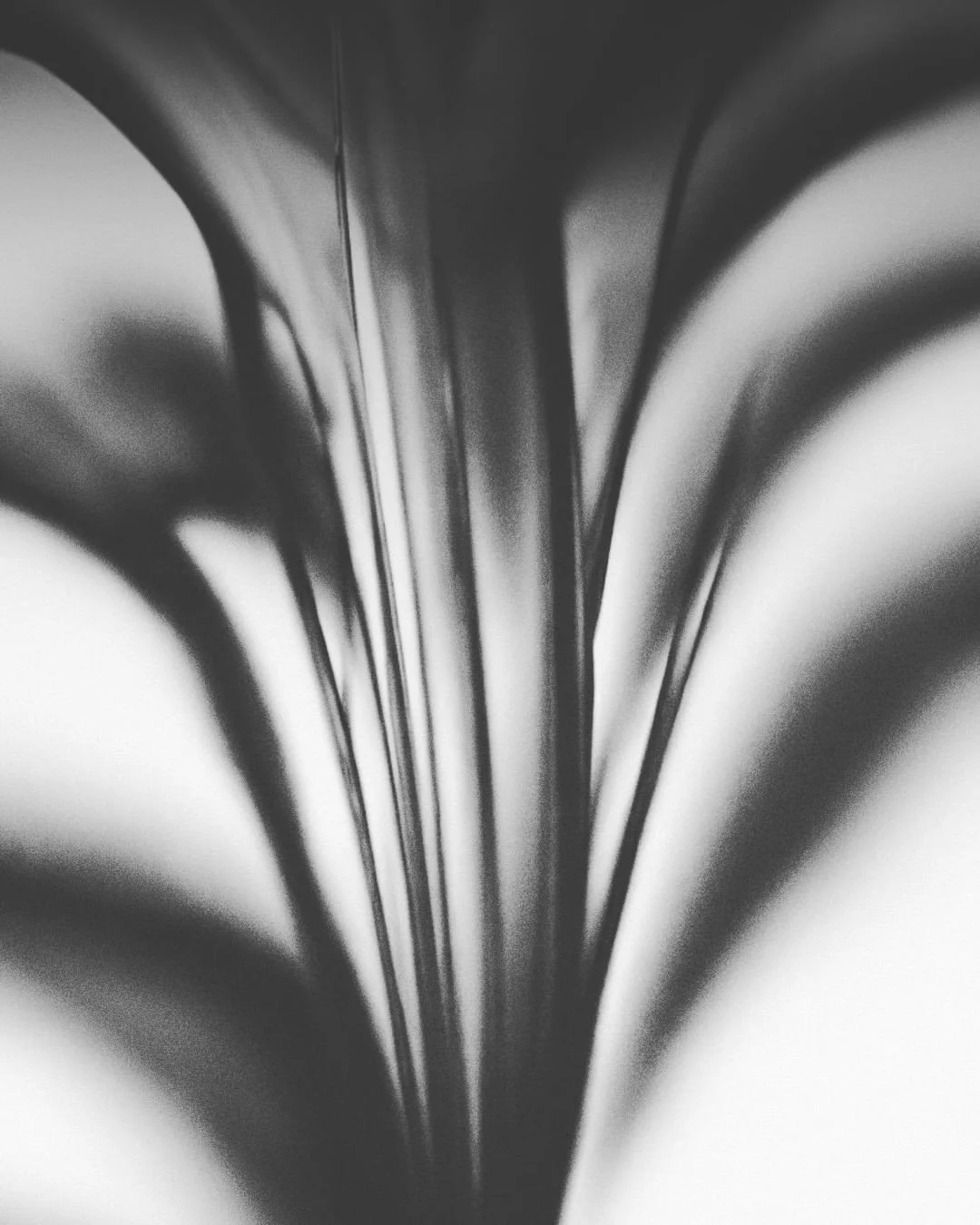 Close-up black and white photo of metallic book pages or pages of a similar material, focusing on the edges and central fold.