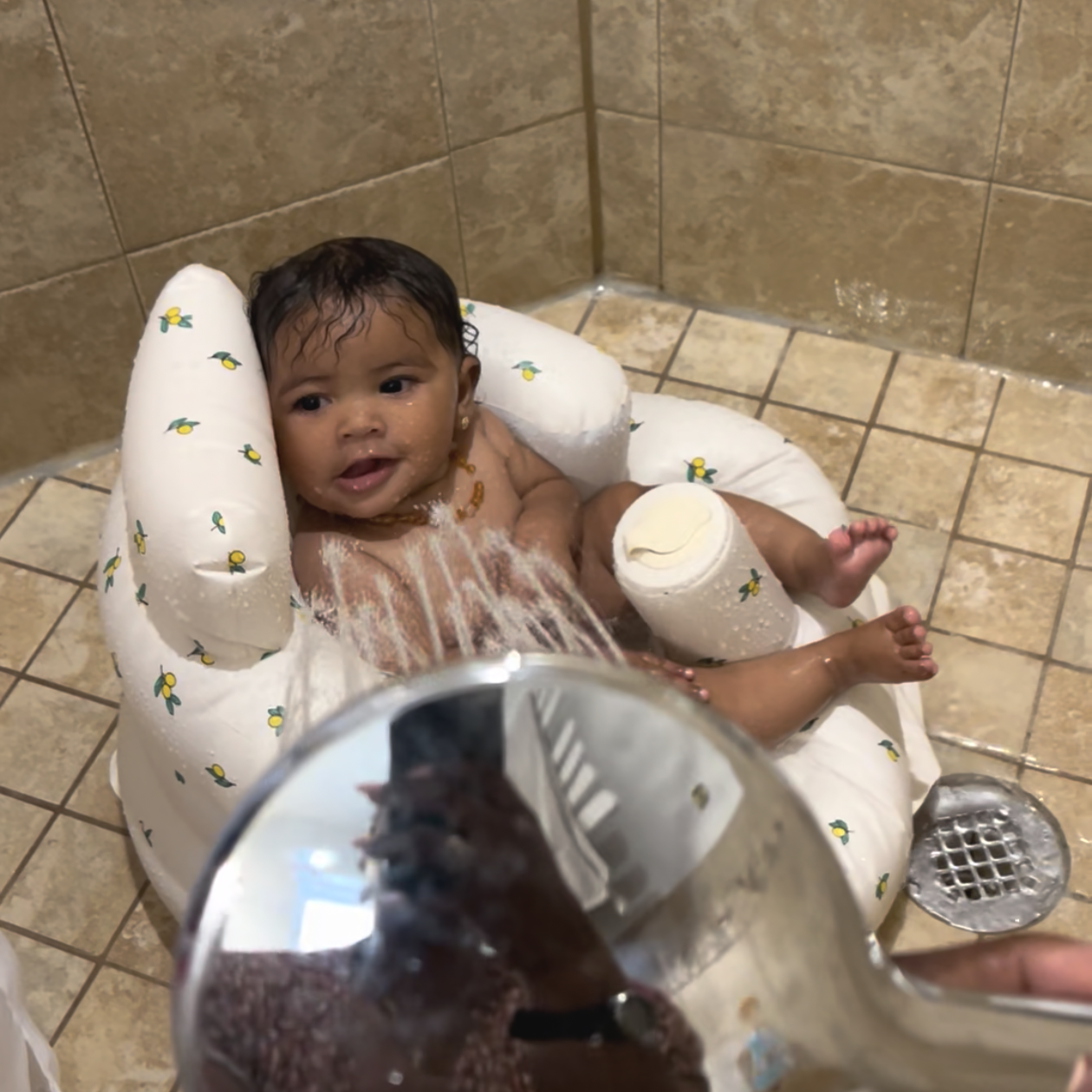 A Blow up baby seat, we used in the bath, dinner table, the beach, Everywhere!