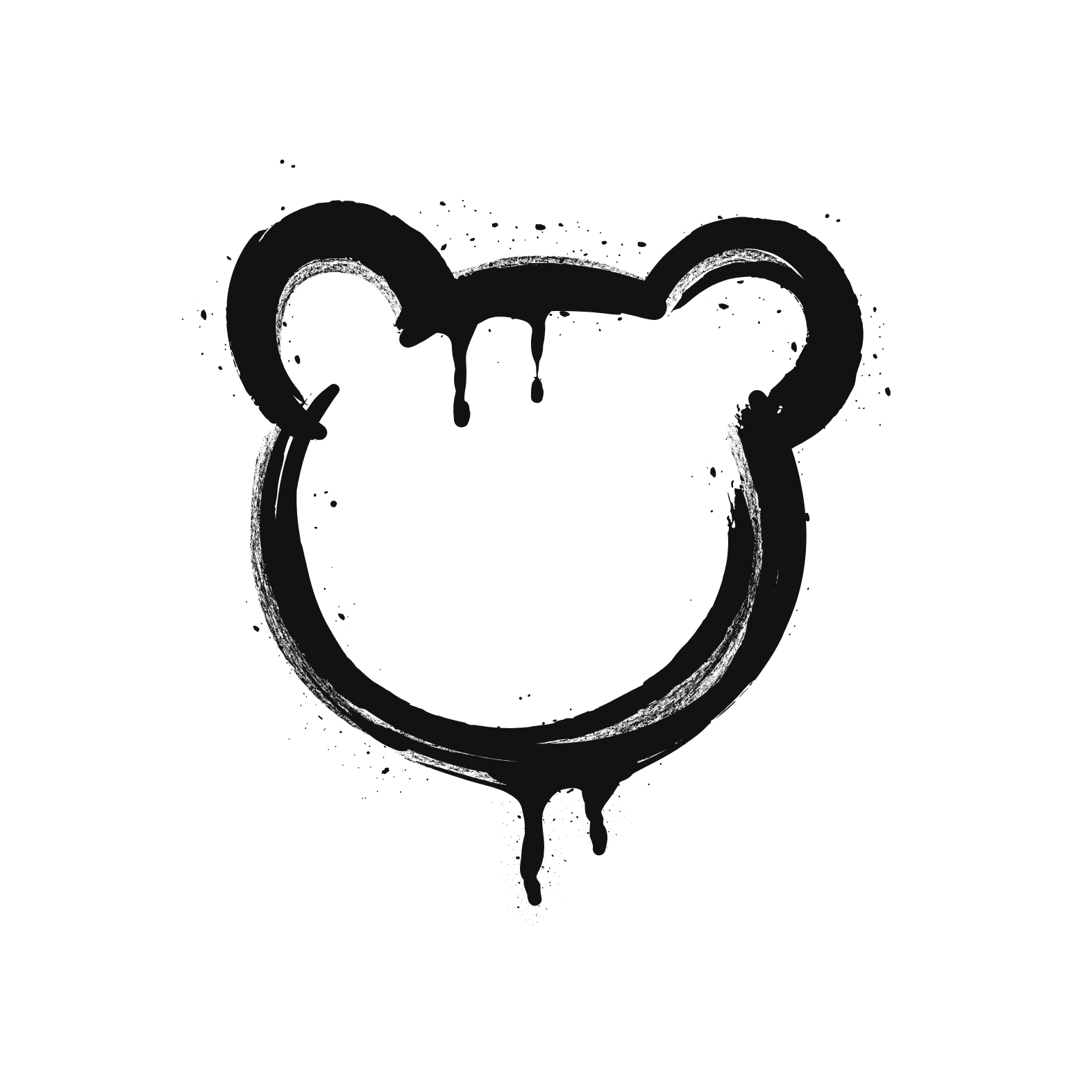 An outline of a bear's face with dripping paint or ink, resembling a graffiti-style design.