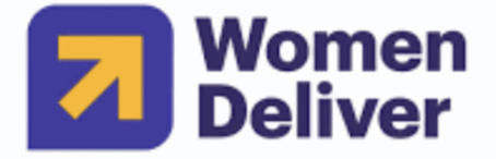 Women Deliver logo with a yellow upward arrow and purple text