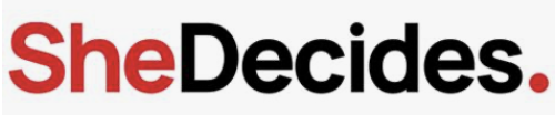 SheDecides logo with bold black and red text
