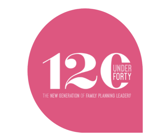 Pink circle logo for 120 Under Forty, a new generation of family planning leaders.