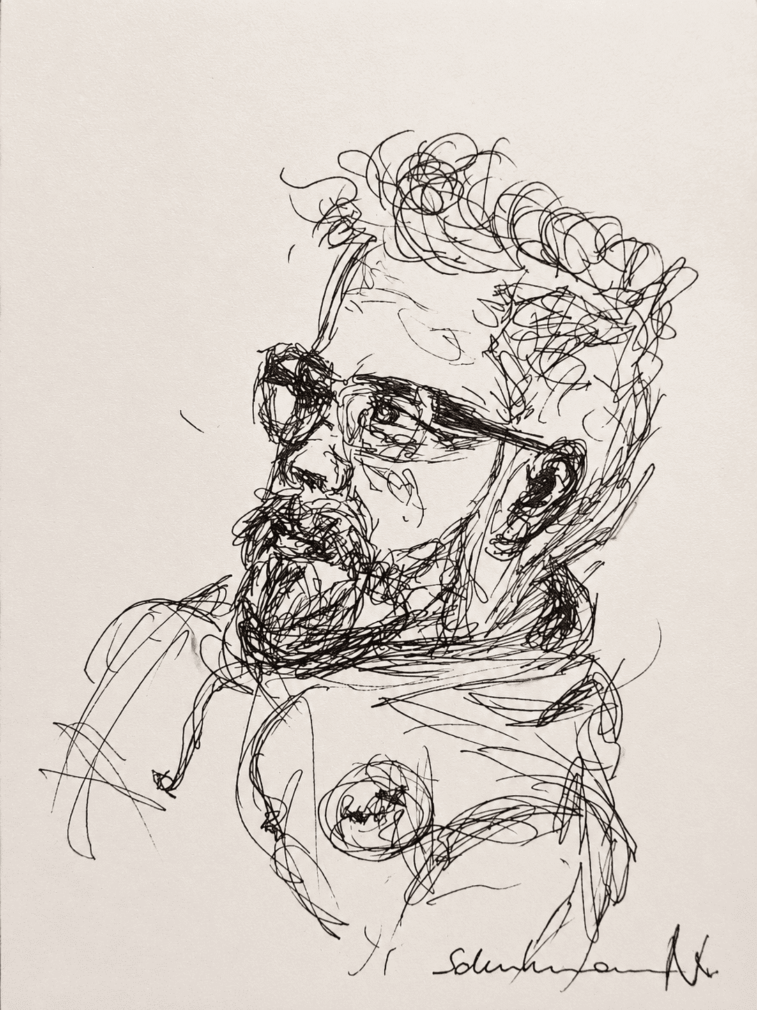 Fineliner-Scribble eines Mannes mit Brille und Bart