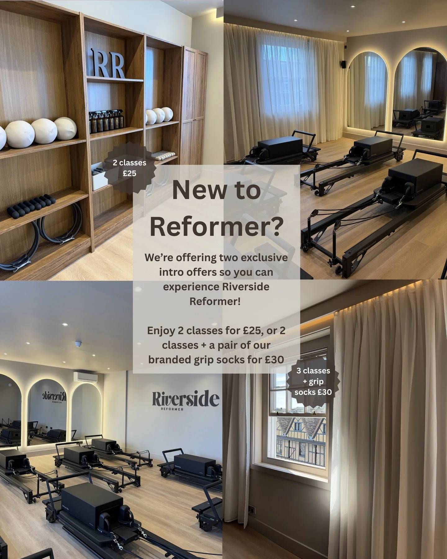 With just 7 days to go until opening we&rsquo;re offering two intro offers. These are the perfect way to experience reformer pilates for the first time or visit our new studio✨

➡️2 classes &pound;25
➡️2 classes + branded grip socks &pound;30

Book v